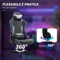 Vinsetto Sedia da Gaming Reclinabile a 150° con Funzione Dondolo, in Tessuto Effetto Lino, 66x53x128-138 cm, Grigio(m-6)