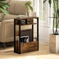 HOMCOM Tavolino da Soggiorno in Stile Industriale con 2 Ripiani, in Legno e Metallo, 46x18x58.5 cm, Marrone(m-10)