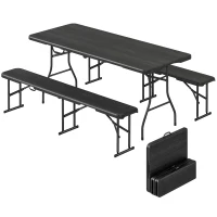 Outsunny Ensemble table pliante et bancs de pique-nique 180 cm avec poignées de transport, noir(m-12)