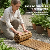 Outsunny Camino de Jardín de Madera 120x38 cm Pasarela Recta Enrollable para Exteriores Resistente a la Intemperie Carbonizado(m-7)