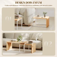 HOMCOM Conjunto de 2 Mesas de Centro com Pés de Metal Estilo Industrial 90x48x42 cm e 59x42x36 cm Branco e Madeira(m-6)