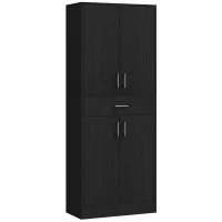 HOMCOM Buffet haut armoire de cuisine 4 portes 2 placards et 1 tiroir central hauteur 180 cm avec 2 étagères réglables noir(m-1)