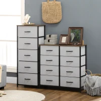 HOMCOM Commode 5 tiroirs meuble de rangement tiroir en tissu pliant - structure acier noir - 45 x 30 x 116 cm gris(m-10)