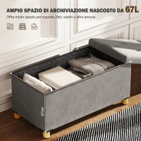 HOMCOM Panca Contenitore Pieghevole da 67L, Coperchio Imbottito e Rivestimento Vellutato, 76x38x38cm, Grigio(m-4)