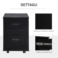 HOMCOM Cassettiera Ufficio e Casa 2 Cassetti e Ruote con Freno in Legno Nero(m-6)