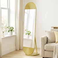 HOMCOM 50 x 161 cm Wavy Full Length Mirror, Free Standing Mirror with Metal Frame and Solid Base, Gold Tone(m-9)