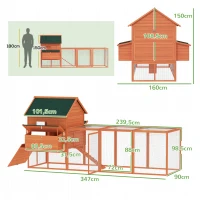 PawHut Gallinero de Madera Grande Exterior con 2 Nidos Corral Techo Asfáltico Bandeja Extraíble y Rampa 347x160x150 cm Naranja(m-3)