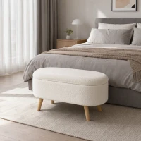 HOMCOM Banc de Rangement, Bout de Lit Rembourré en Peluche Teddy avec Couvercle et Pieds en Bois, 82 x 41 x 45 cm, Blanc(m-2)
