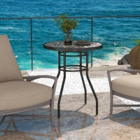 Outsunny Φ60 Garden Table, with Glass Printed Tabletop - Brown(m-10)