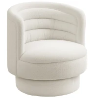 HOMCOM Drehbarer Polstersessel, Moderner Lounge-Sessel mit Kautschukholzrahmen, für Wohnzimmer, Schlafzimmer, Cremeweiß(m-1)