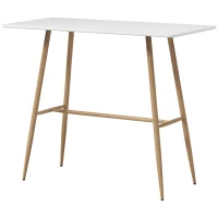 HOMCOM Table de bar rectangulaire 4 personne pieds en acier effet bois assemblage facile 118 x 58 x 98 cm blanc(m-11)