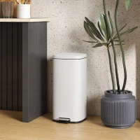 HOMCOM 30L Kitchen Bin, Compact Pedal Bin with Soft-Close and Stay-Open Lid, Removable Bucket for Kitchen, Home, Office, Cream(m-10)