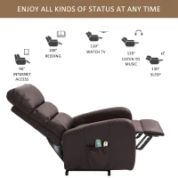 Power Lift Recliner Massage Chair with Heat & Vibration, Heavy Duty Safety Motion, Side Pockets, Remote Control, 73x91x109 cm, Brown(m-4)