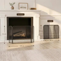 HOMCOM Rejilla protectora de chimenea plegable de 3 piezas con diseño geométrico y protección contra chispas, metal resistente al calor, Negro(m-3)