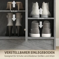 HOMCOM Schuhschrank, Platz für 12 Paar Schuhe, 2 Türen und 4 offene Fächer, für Flur oder Eingangsbereich, Grau(m-5)