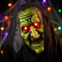 HOMCOM Geanimeerde Halloween-tafelheks met heksenlach, lichtgevende ogen en geluids-/aanraakactivatie(m-12)