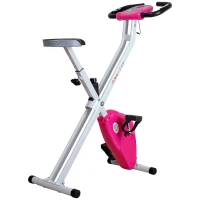 HOMCOM Folding Exercise Bike LCD Monitor Home Gym Exercise Adjustable Tension Padded Seat Heart Rate Monitor Pulse Sensor Pink(m-1)