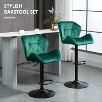 IE Located HOMCOM Velvet-Touch Bar Stools Set of 2 Fabric Adjustable Height Armless Counter Chairs with Swivel Seat, Green(m-4)