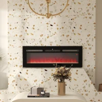 HOMCOM 127cm/50" Electric Fireplace, 2000W Recessed and Wall Mounted Electric Fire with Remote Control, 9 Flame Colour and Crystal, Black(m-2)