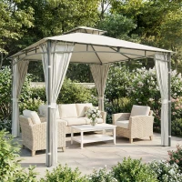 Outsunny Tonnelle de Jardin Extérieur Cadre de Toit Rétractable et Double Toit UV50+Imperméable 3x3m Crème(m-9)