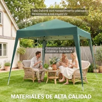 Outsunny Carpa Plegable 2,4x2,4 m, Pop-up, Cenador Pabellón de Jardín, Altura Ajustable con Bolsa de Transporte, Anti-UV, Impermeable, Gazebo para Camping, Fiestas, Exterior, Verde(m-4)