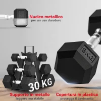 SPORTNOW Set di Manubri Palestra con Supporto in Metallo con Impugnatura Antiscivolo, 2x2kg, 2x5kg, 2x8kg, Nero(m-6)
