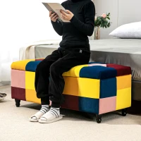 HOMCOM Storage Ottoman, Storage Bench with Wood Legs, Footstool, Footrest with Velvet Surface for Bedroom, Hallway, Living Room, 114 x 47 x 47 cm, Multicoloured(m-7)