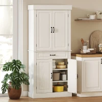 HOMCOM Credenza Cucina con 2 Armadietti e Cassetto in Stile Coloniale, 80x35x180cm Bianco(m-2)