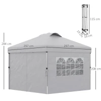 Outsunny Gazebo Pieghevole 3x3 m con Altezza Regolabile su 3 Livelli, Finestre e Borsa di Trasporto, Grigio Chiaro(m-3)