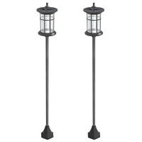 Outsunny Set 2 Lămpi Solare cu Autonomie de 6h și Fixare în Sol, din Oțel Inoxidabil și ABS, 23,5x23,5x184 cm, Negru(m-12)