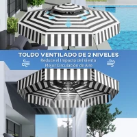Outsunny Sombrilla de Jardín Inclinable Ø263 cm con Protección UV30+ Techo Doble Ventilado y Manivela para Patio Jardín y Piscina(m-6)