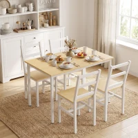 HOMCOM Conjunto Mesa Comedor con 4 Sillas, Mesa Rectangular 108 cm, Sillas con Respaldo de Listones, Roble y Blanco(m-4)