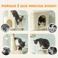 PawHut Arranhador para Gatos com Plataformas Plataformas Caverna Postes de Sisal Bolas e Corda para Brincar 60x48x202 cm Bege(m-8)