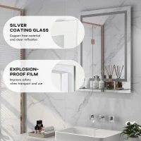 kleankin Large Vanity Mirror with Lights and Shelf, Illuminated bathroom Mirror with 3 Colour Brightness, Smart Touch, Anti-Fog(m-8)