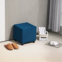 HOMCOM Velvet-Feel Square Ottoman - Blue(m-10)