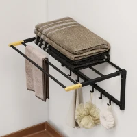 HOMCOM Toallero de Baño de Pared Toallero Plegable con 5 Barras y 6 Ganchos para Toallas Baño 60 cm Negro(m-10)