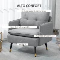HOMCOM Butaca de Salón con Reposabrazos Asiento Acolchado y Patas de Acero Sofá Individual de Moderno 76x68x80 cm Gris(m-4)
