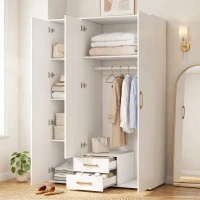 HOMCOM Armadio Moderno con Specchio, 3 Ante e 2 Cassetti, 120155x180 cm, Bianco(m-8)
