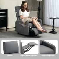 HOMCOM Fotoliu Electric Reclinabil cu Telecomandă și Buzunar din Material Textil, Gri Antracit(m-8)