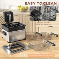 HOMCOM 5 Litre Deep Fat Fryer Stainless Steel with Adjustable Temperature, 60min Timer, Removable Oil Basket, Viewing Window and Safety Cut Out, 2000W(m-7)