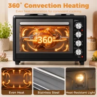 HOMCOM 46L Mini Oven with Dual Hot Plates, Electric Countertop Cooker with Convection, 90–230°C Adjustable Temperature(m-7)