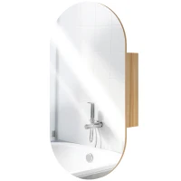 HOMCOM Armoire murale salle de bain avec miroir ovale 45 x 90 cm moderne sans cadre bois naturel(m-12)