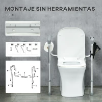 HOMCOM Barra de Seguridad para Inodoro con Asas Antideslizante Bolsillo Anchura y Altura Ajustable 55-62x47x64-74 cm Plata(m-6)