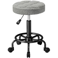 HOMCOM Taburete Giratorio Redondo Taburete con Ruedas Altura Regulable 50-66 cm Asiento Tapizado en Tejido de Borreguito Gris(m-1)