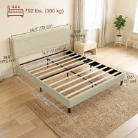 HOMCOM Estructura de Cama 160x200 cm con Somier de Madera Acolchada en Efecto Lino y 9 Patas de Acero Beige(m-3)
