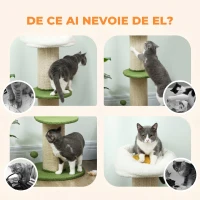 PawHut Arbore Răzuitor pentru Pisici Înalt de 92 cm cu Stâlp din Sisal și Pat în Formă de Floare, Verde(m-8)