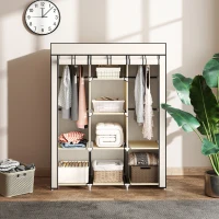 HOMCOM Fabric Wardrobe, with Rails and Shelves - Cream White(m-7)