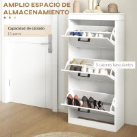 HOMCOM Zapatero Estrecho con 3 Puertas Abatibles Estantes Ajustables para 15 Pares de Zapatos Blanco(m-4)
