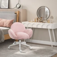 HOMCOM Makeup Vanity Chair, Cute Fluffy Desk Chair with Rolling Wheels for Bedroom Living Room, Pink(m-10)