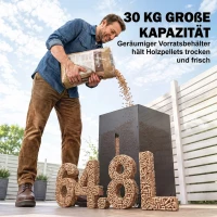 Outsunny Metall Pelletbehälter mit Rollen, 30 kg Pelletbox, Pelletlagerung mit Sieb 4 Füllstandsanzeigen 36,5 x 36,5 x 61,5 cm(m-4)